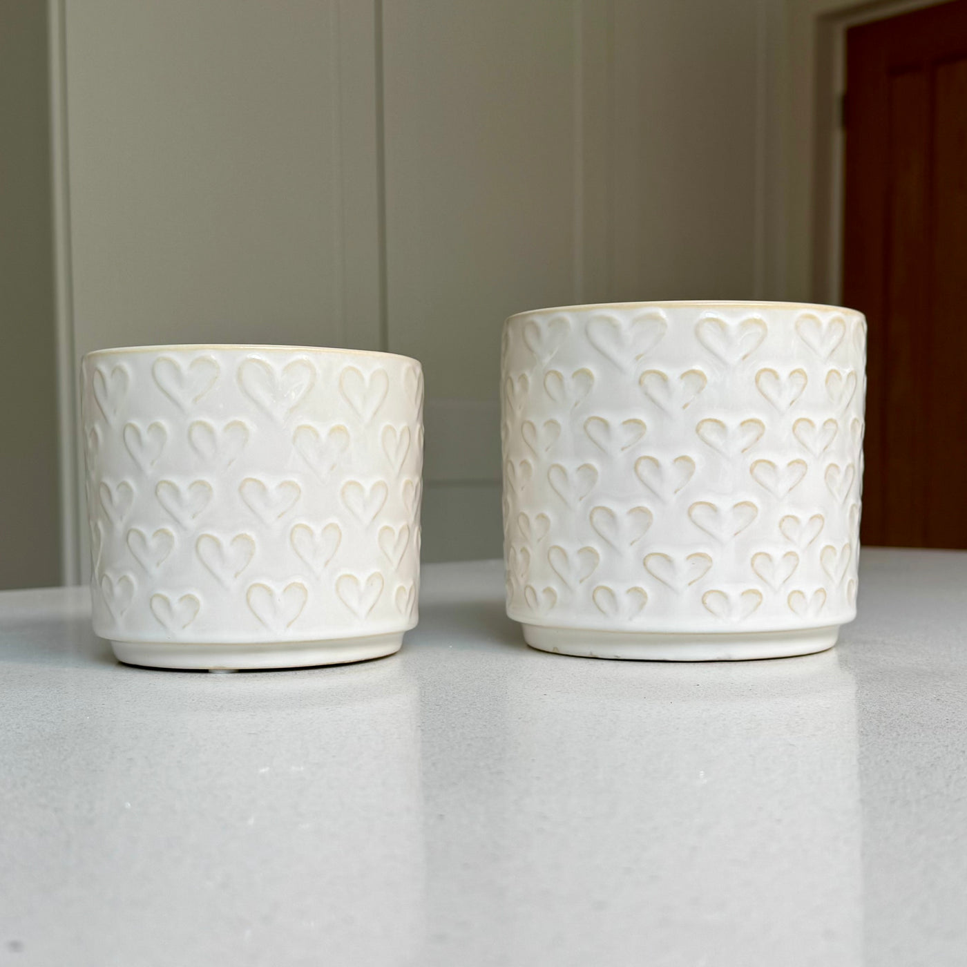 Embossed Heart Ceramic Planter – Small or Medium