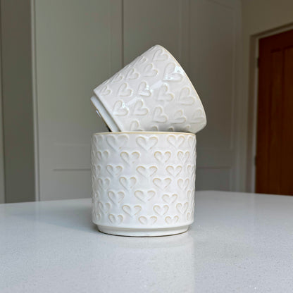 Embossed Heart Ceramic Planter – Small or Medium