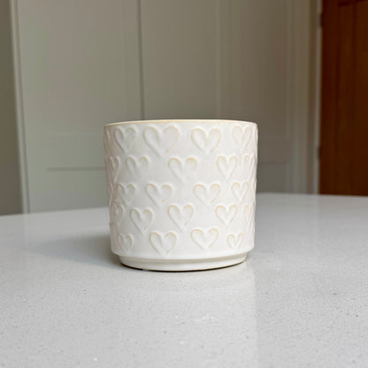Embossed Heart Ceramic Planter – Small or Medium