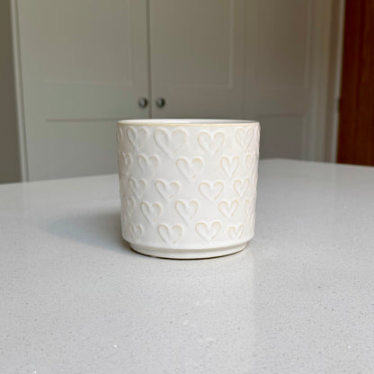 Embossed Heart Ceramic Planter – Small or Medium