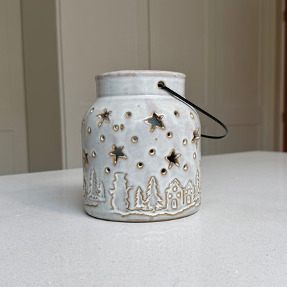 White Ceramic Winter Forest Star Lantern in Various Sizes