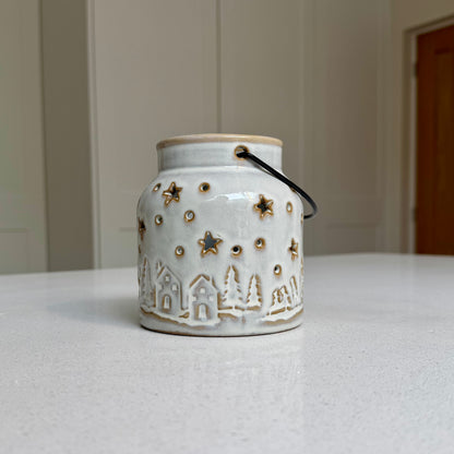 White Ceramic Winter Forest Star Lantern in Various Sizes
