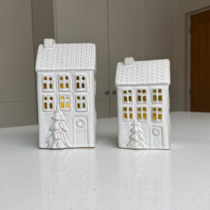 White Ceramic Light-Up LED Christmas House – Medium or Large