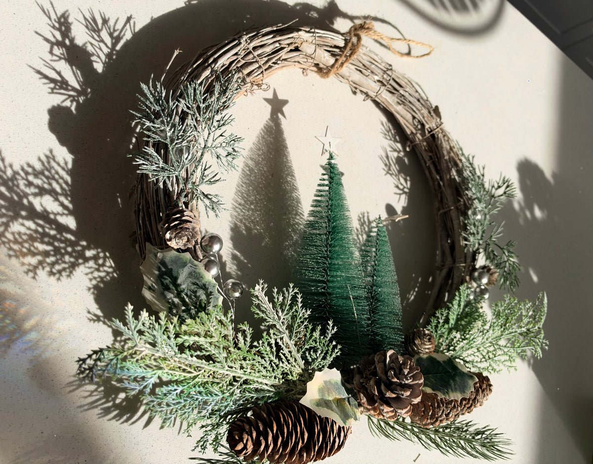 The Winter Woodland – Handmade Whitewashed Christmas Wreath, 45cm