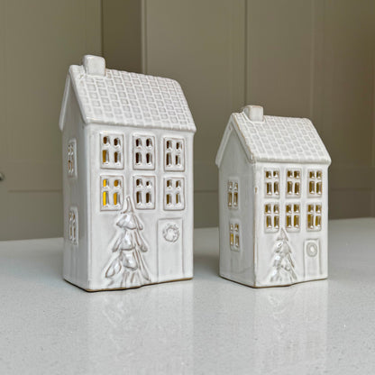 White Ceramic Light-Up LED Christmas House – Medium or Large