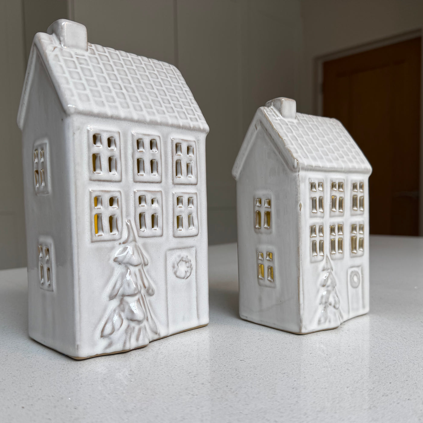 White Ceramic Light-Up LED Christmas House – Medium or Large