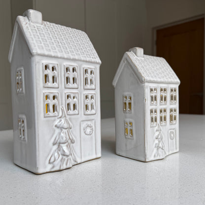 White Ceramic Light-Up LED Christmas House – Medium or Large