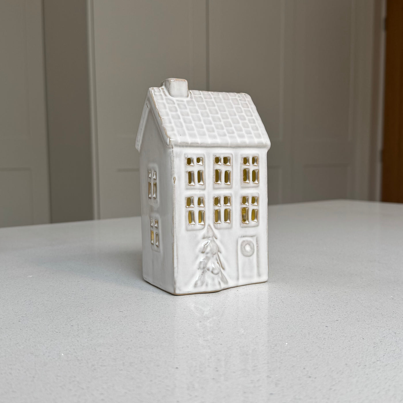 White Ceramic Light-Up LED Christmas House – Medium or Large