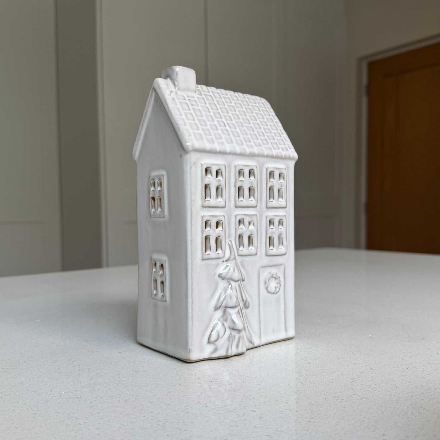 White Ceramic Light-Up LED Christmas House – Medium or Large