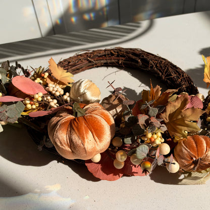 The Harvest Moon – Handmade Autumn Pumpkin Wreath, 60cm