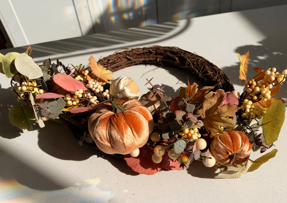 The Harvest Moon – Handmade Autumn Pumpkin Wreath, 60cm