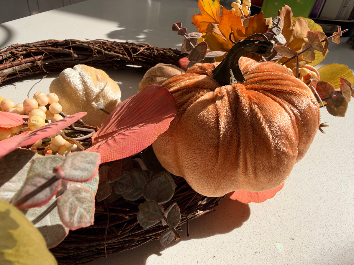 The Harvest Moon – Handmade Autumn Pumpkin Wreath, 60cm