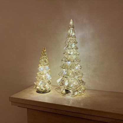 Hand-Blown Mercury Glass LED Christmas Tree with Timer in Two Sizes