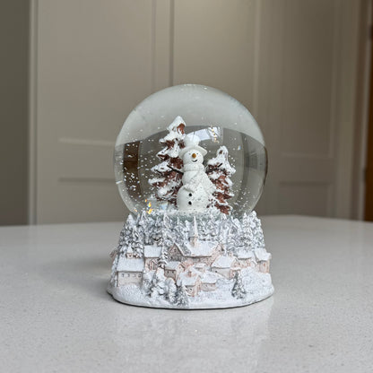 Snowman Snow Globe with Snowy Townscape Base – 14cm