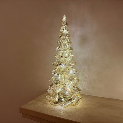 Hand-Blown Mercury Glass LED Christmas Tree with Timer in Two Sizes