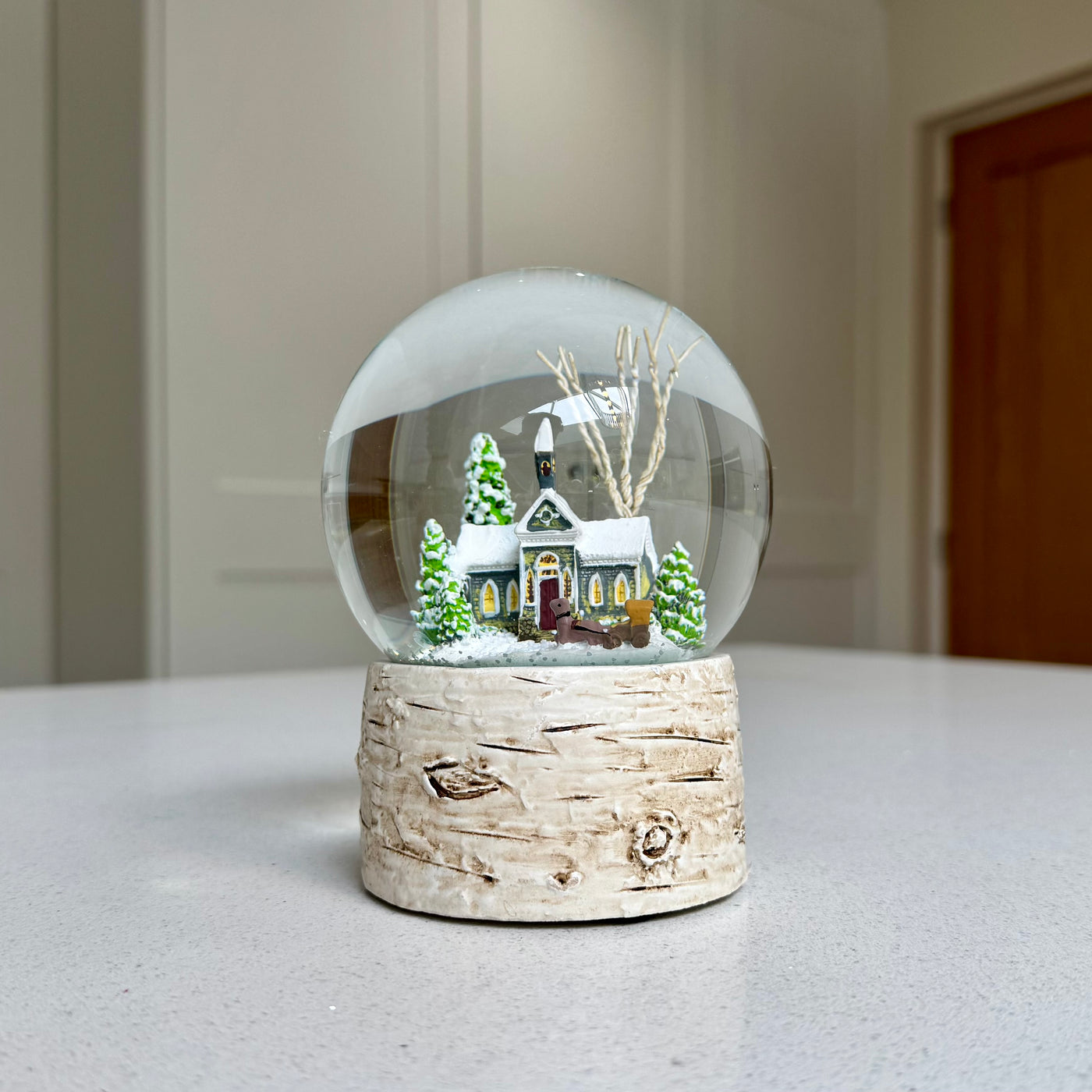 13cm winter house snow globe for mantel styling