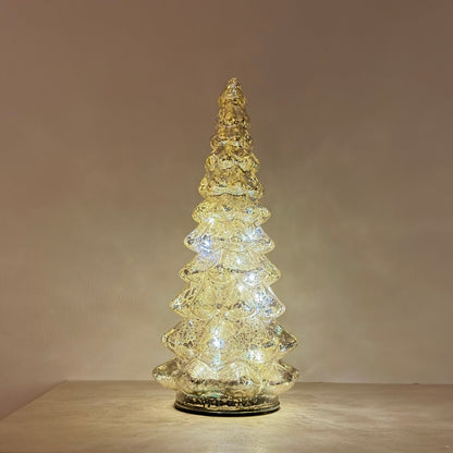 Hand-Blown Mercury Glass LED Christmas Tree with Timer in Two Sizes