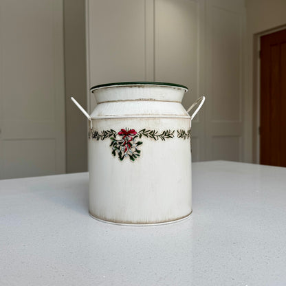 Metal Christmas Vase Planter with Mistletoe & Double Handles – 19cm