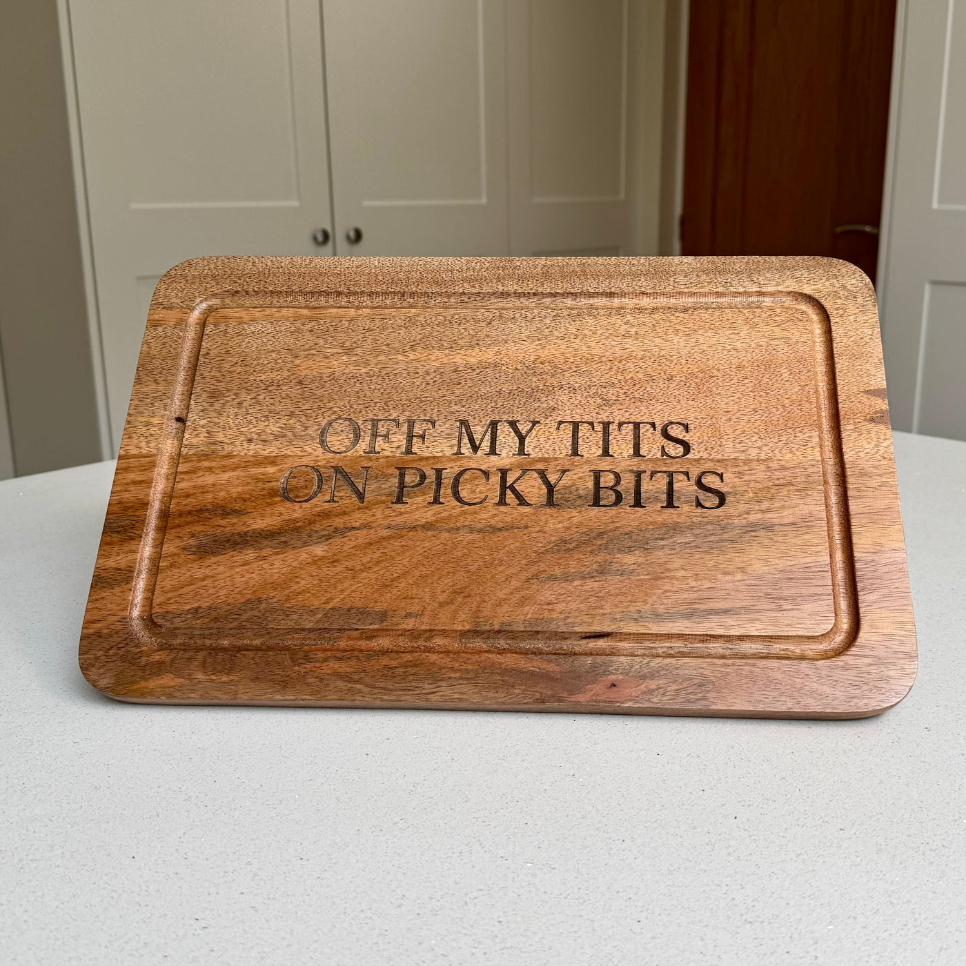 Off My Tits on Picky Bits” Wooden Serving Platter – 40cm