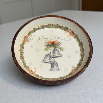 Christmas Bells Wooden Decorative Plate – 16cm