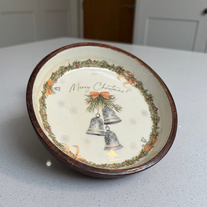 Christmas Bells Wooden Decorative Plate – 16cm