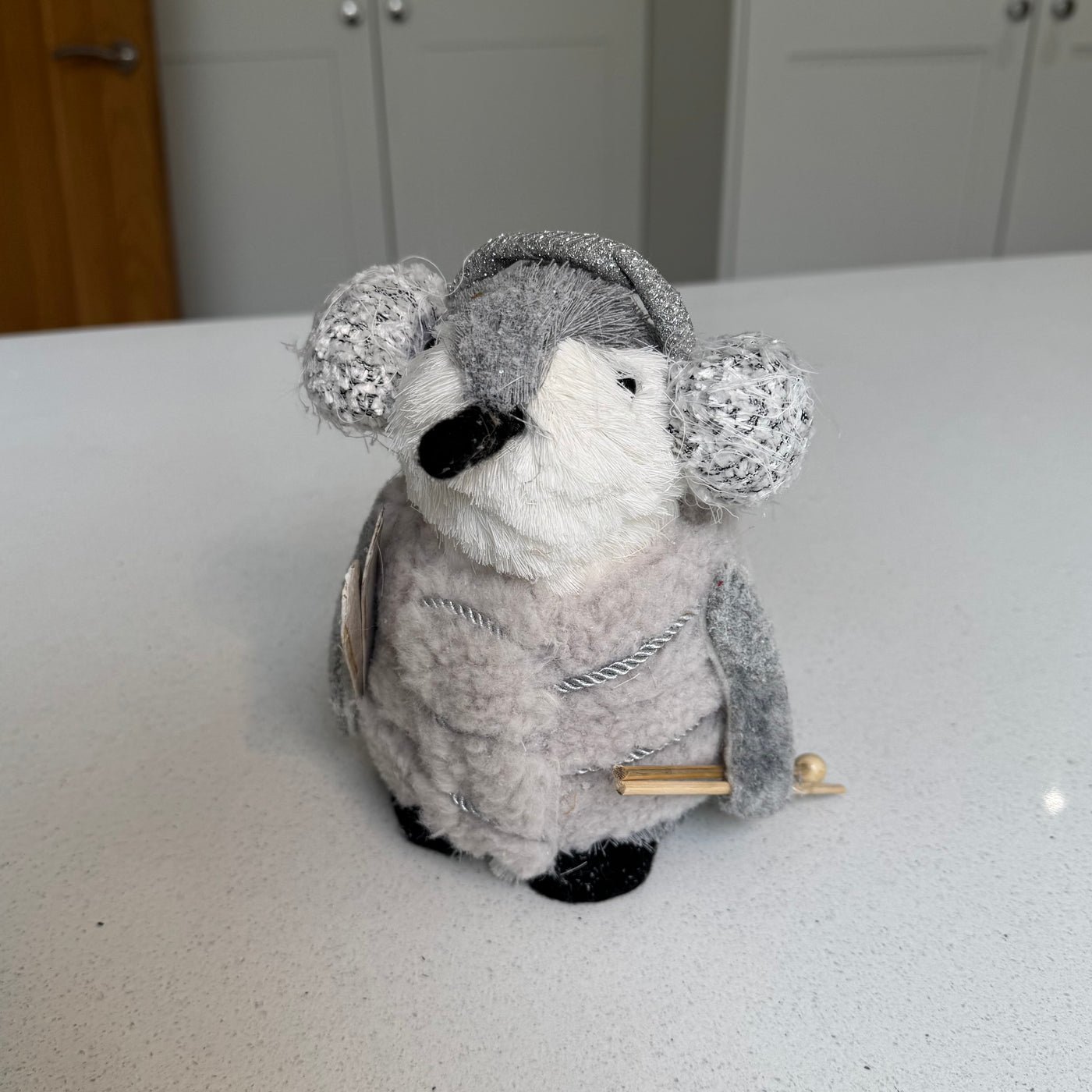 Fluffy Festive Penguin Ornament with Skis and Earmuffs – 17cm