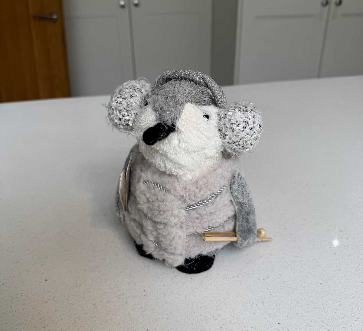 Fluffy Festive Penguin Ornament with Skis and Earmuffs – 17cm