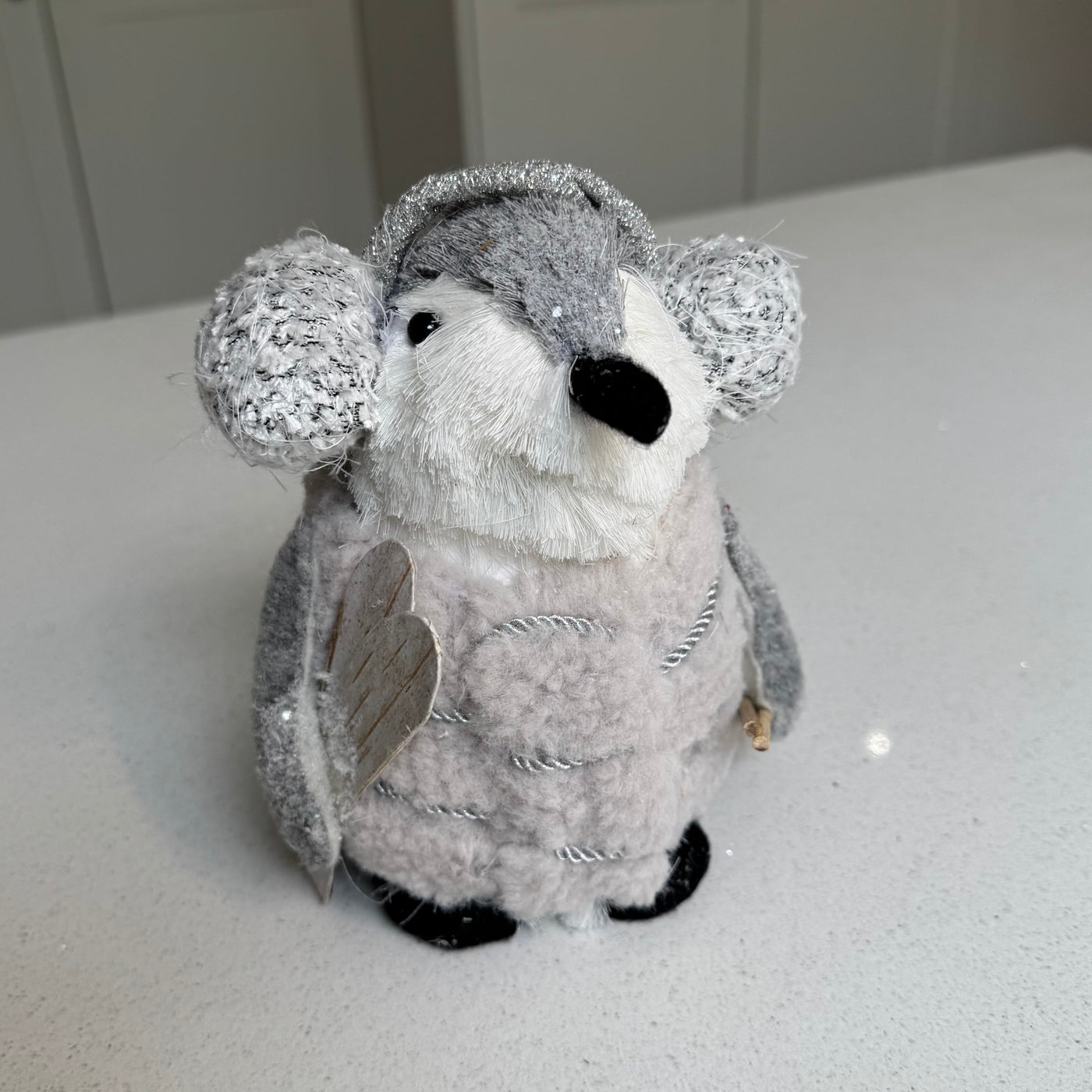 Fluffy Festive Penguin Ornament with Skis and Earmuffs – 17cm