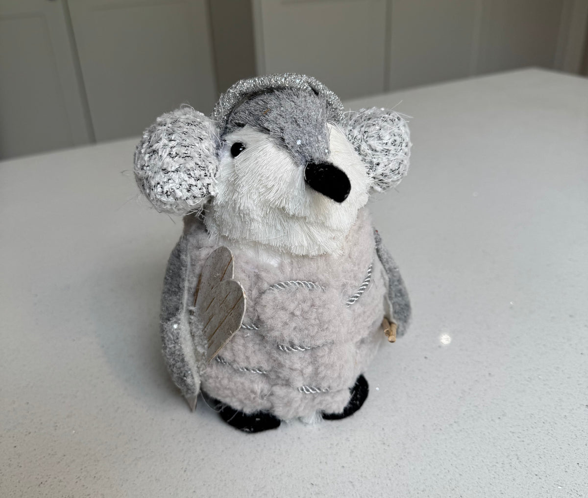 Fluffy Festive Penguin Ornament with Skis and Earmuffs – 17cm