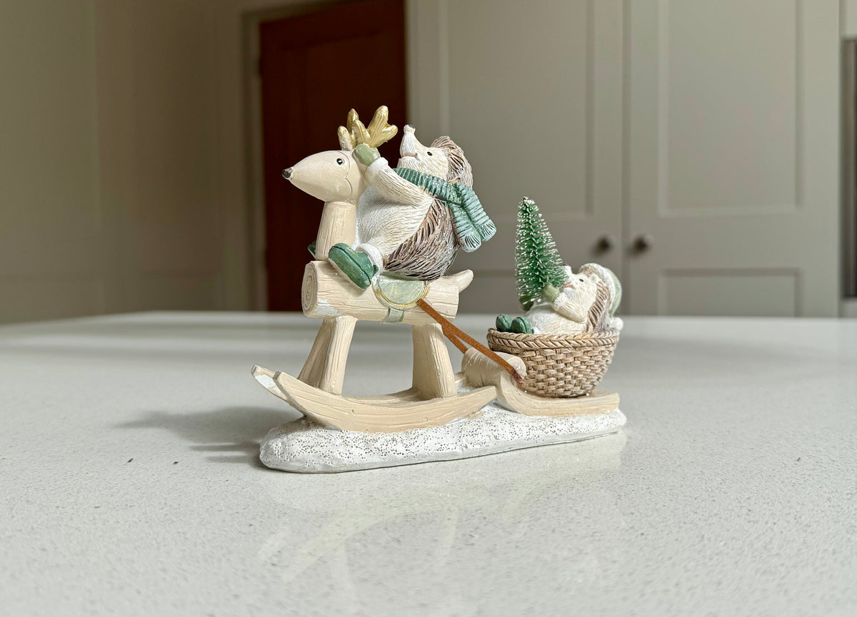 Hedgehog Rocking Reindeer Sleigh Ride Ornament – 14.5cm