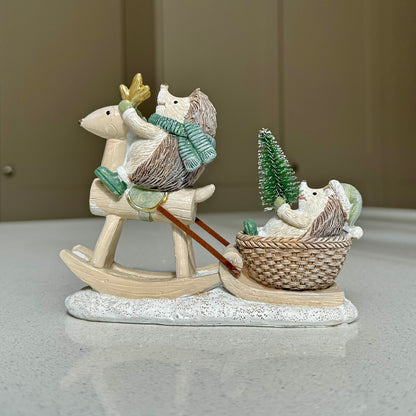 Hedgehog Rocking Reindeer Sleigh Ride Ornament – 14.5cm