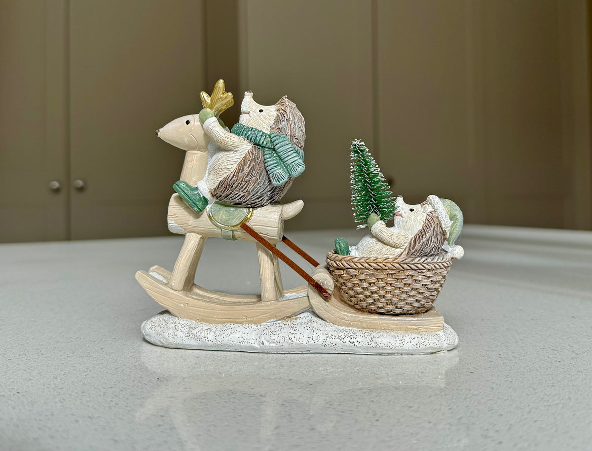 Hedgehog Rocking Reindeer Sleigh Ride Ornament – 14.5cm