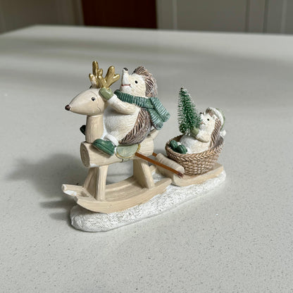 Hedgehog Rocking Reindeer Sleigh Ride Ornament – 14.5cm