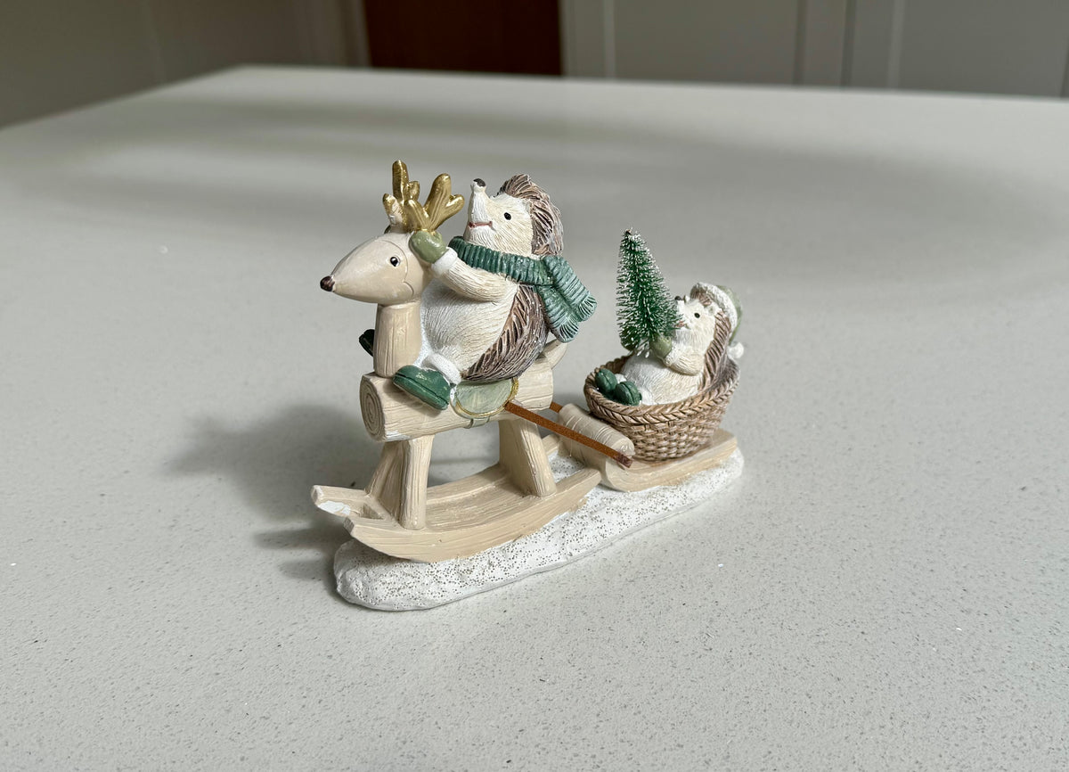 Hedgehog Rocking Reindeer Sleigh Ride Ornament – 14.5cm