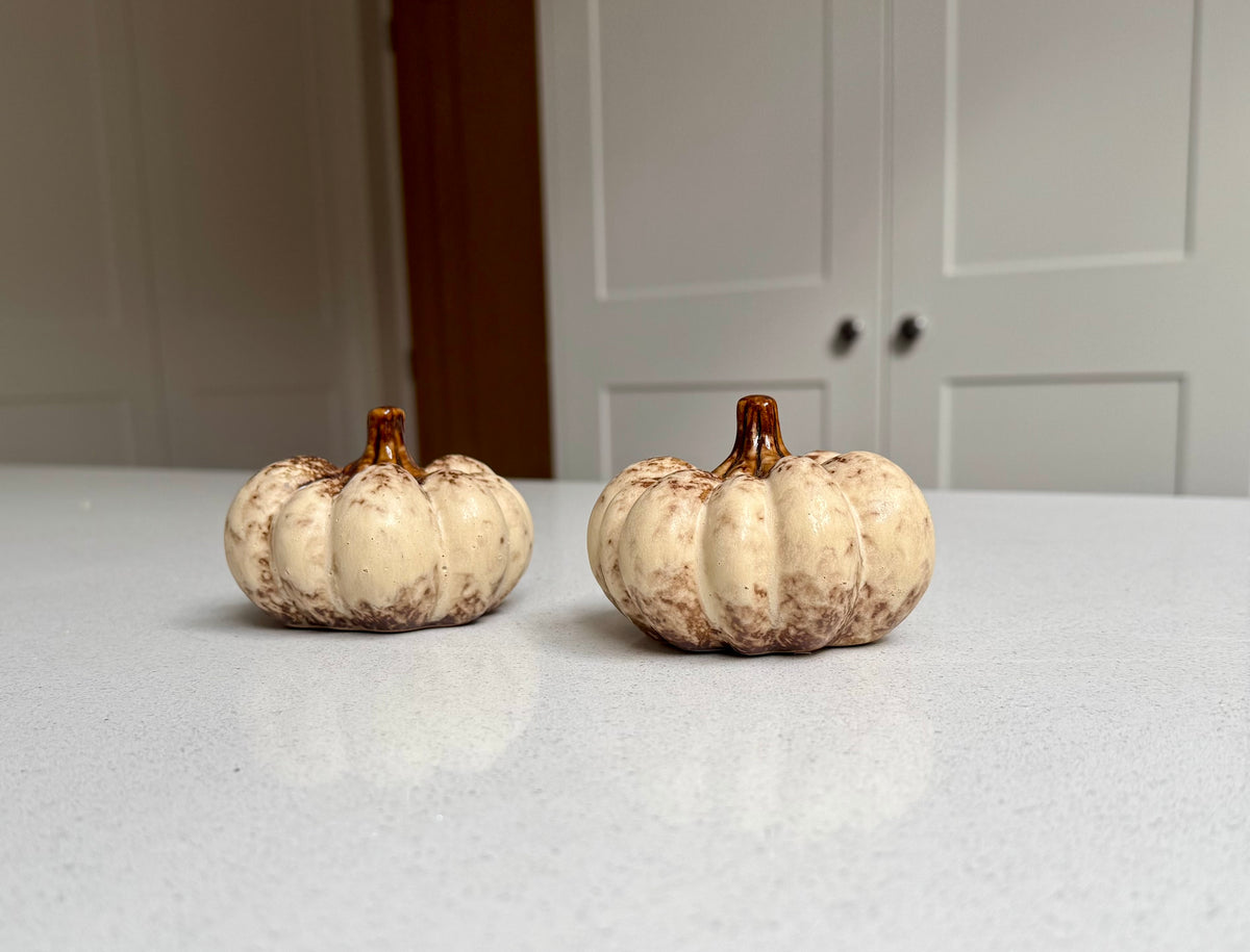 Natural Ceramic Pumpkin with Glazed Brown Stem – 9cm