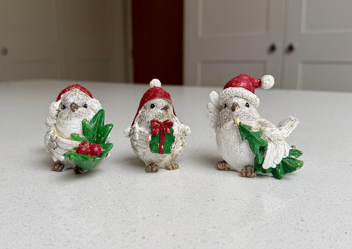 Festive Resin Robin Ornament with Red Detail – Three Designs