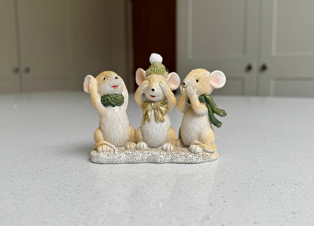 Festive Hear No Evil, See No Evil, Speak No Evil Mice Ornament