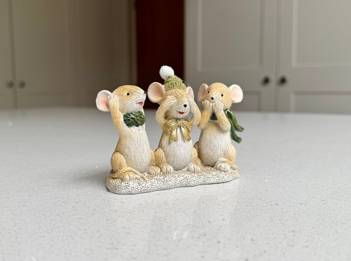 Festive Hear No Evil, See No Evil, Speak No Evil Mice Ornament