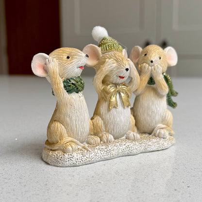 Festive Hear No Evil, See No Evil, Speak No Evil Mice Ornament