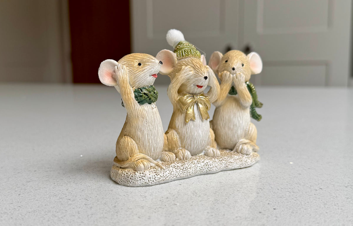 Festive Hear No Evil, See No Evil, Speak No Evil Mice Ornament