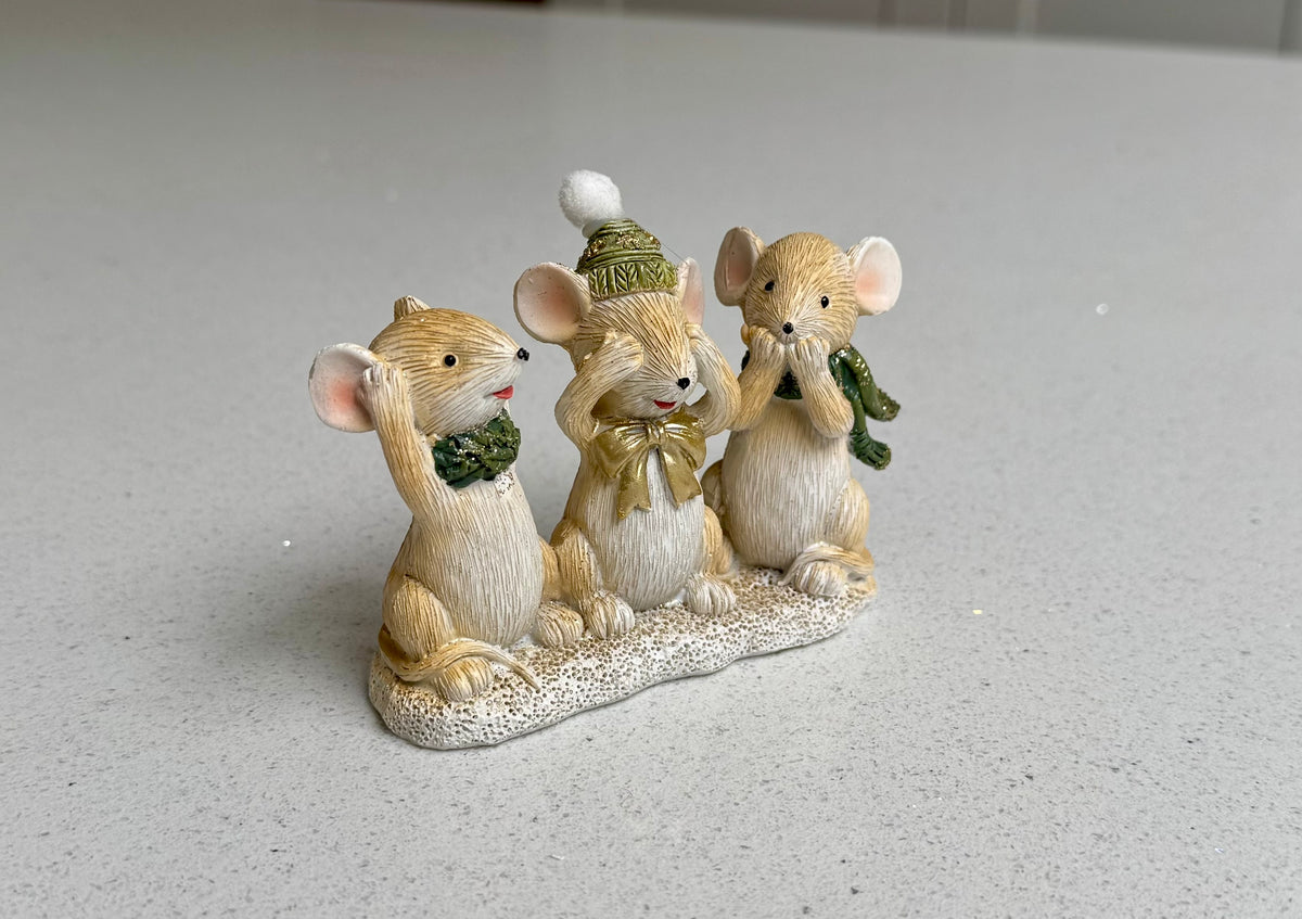 Festive Hear No Evil, See No Evil, Speak No Evil Mice Ornament