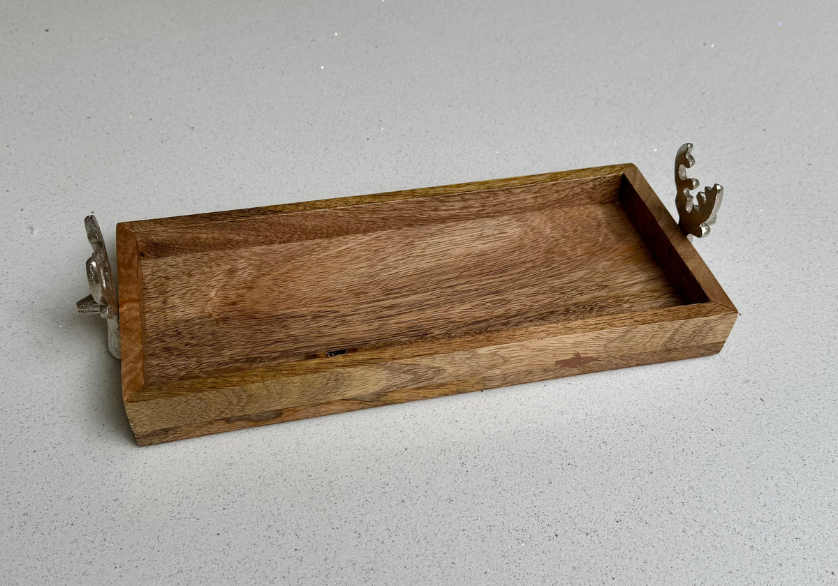 Luxury Wooden Christmas Display Tray with Stag Head Handles