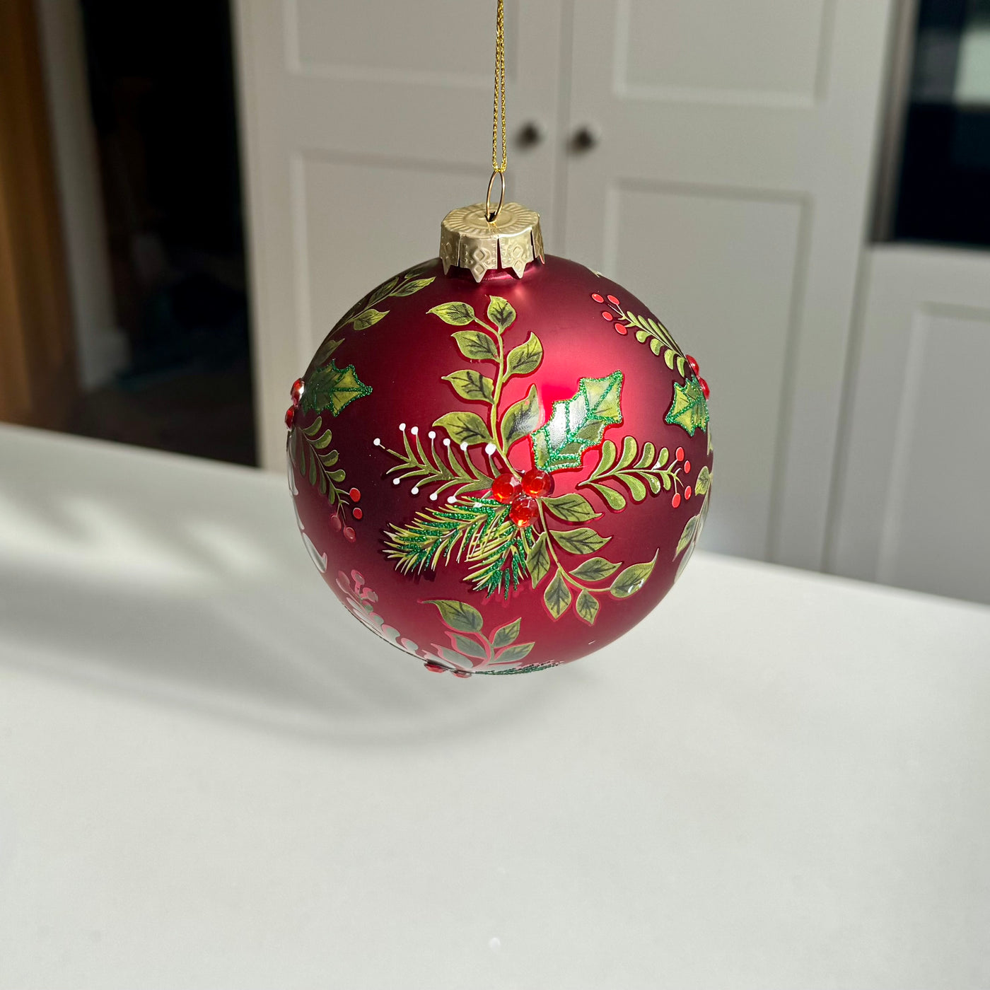 Red Botanical Glass Christmas Bauble – Two Sizes