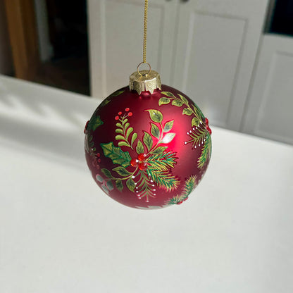 Red Botanical Glass Christmas Bauble – Two Sizes