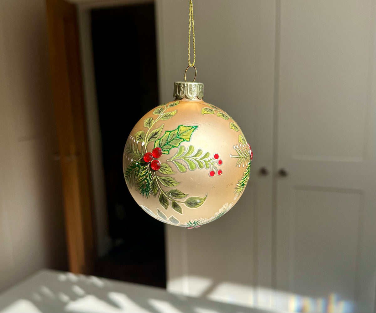 Gold Botanical Glass Christmas Bauble – Two Sizes