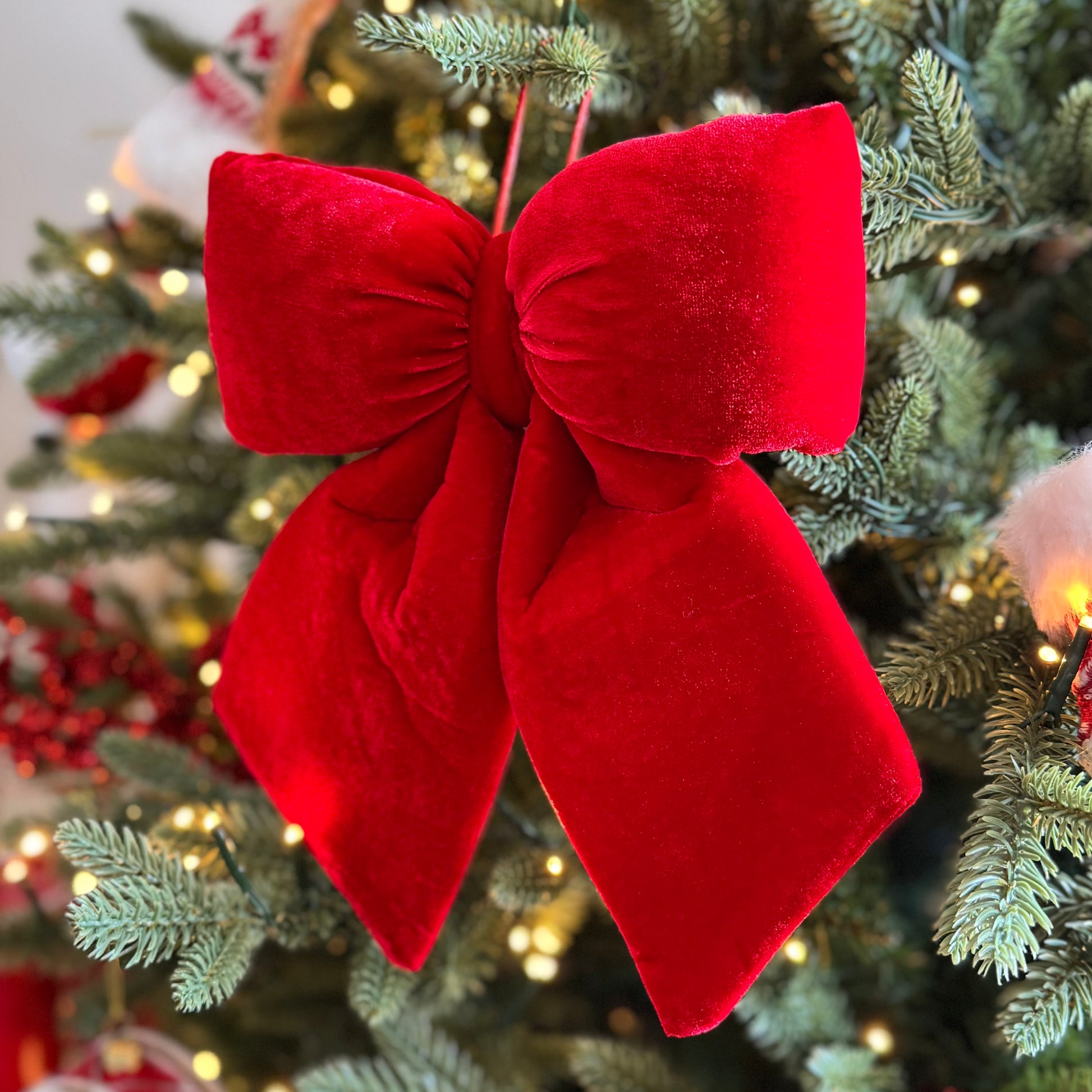 Small Red Velvet Bows - Christmas Tree & Wreath Decoration 22cm