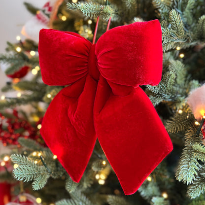 Small Red Velvet Bows - Christmas Tree & Wreath Decoration 22cm