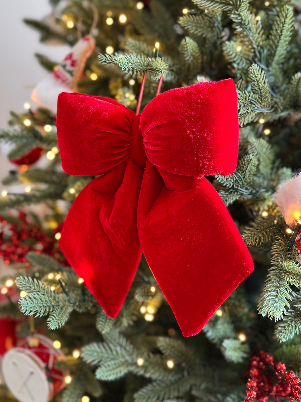 Small Red Velvet Bows - Christmas Tree & Wreath Decoration 22cm
