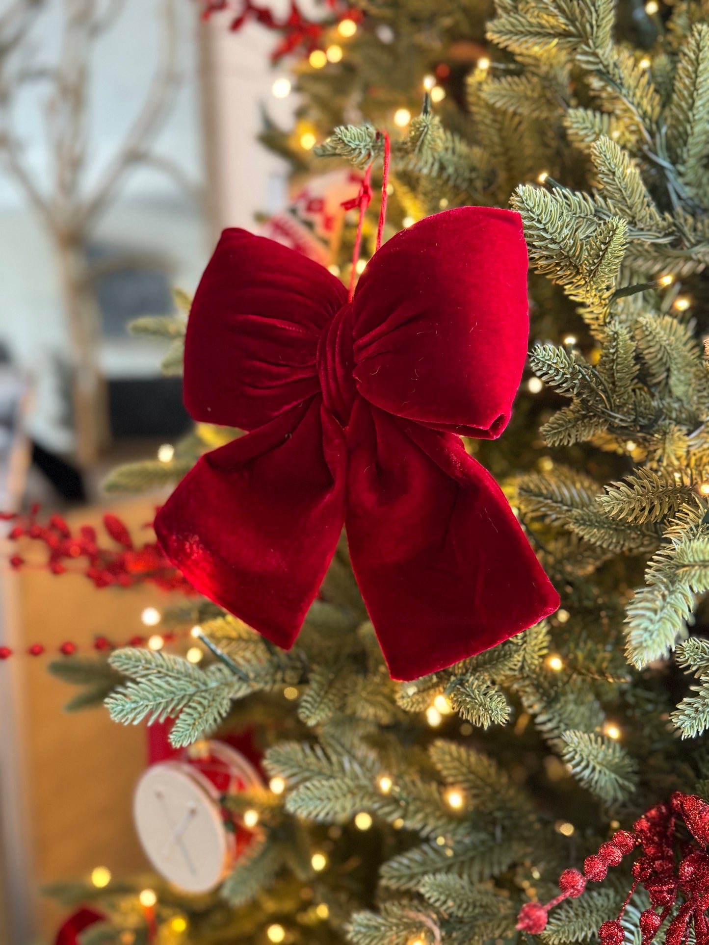 Small Christmas Red Velvet Bow - Christmas Tree & Wreath Decoration