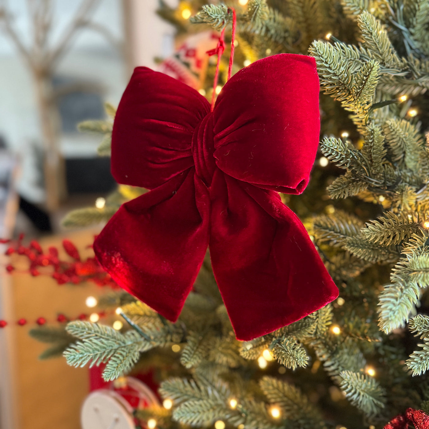 Small Red Velvet Bows - Christmas Tree & Wreath Decoration 22cm